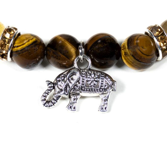 Bracelet Œil de tigre  Quartz rutile avec éléphant