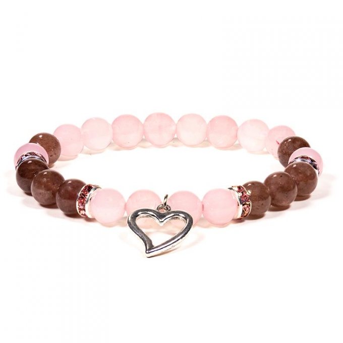 Bracelet Quartz rose  Quartz fraise avec cœur