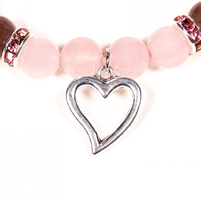 Bracelet Quartz rose  Quartz fraise avec cœur