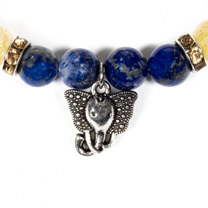 Bracelet Lapis lazuli / Quartz rutile avec Ganesh