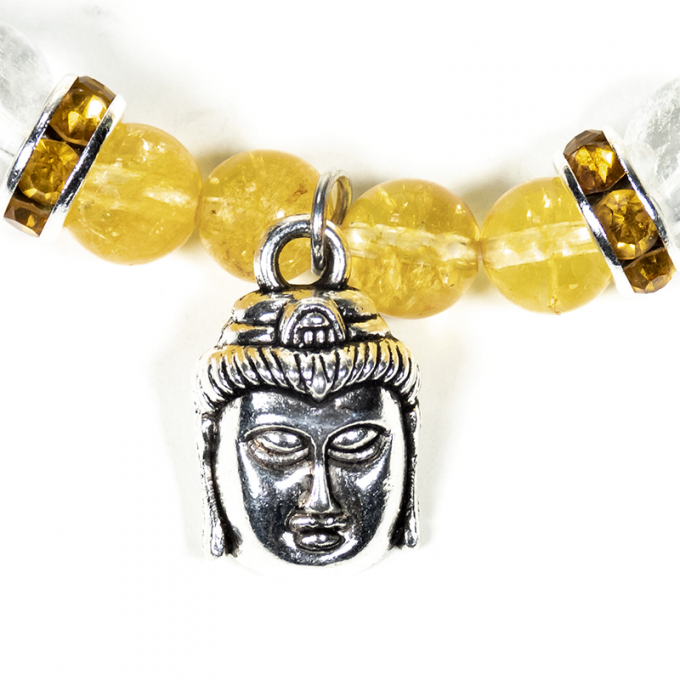 Bracelet élastique en Citrine et Cristal de roche, avec un charmant Bouddha