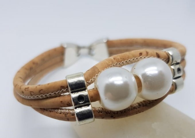 Bracelet en liège perle blanche