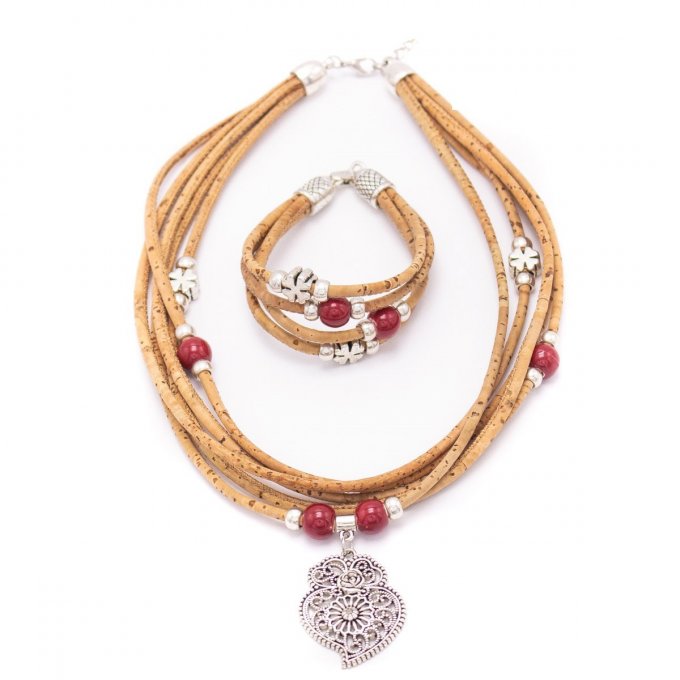  Ensemble de bijoux  en liège Bracelet + collier